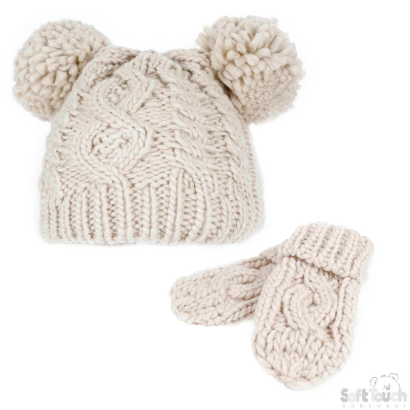C/BE Medium Pompom Hat & Mitten Set No.H483-CBE-MED